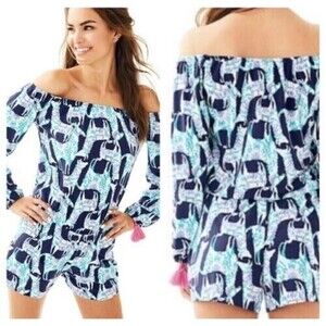 Lilly Pulitzer Lana Romper Size XXS Alpaca My Bags Off Shoulder resort beach